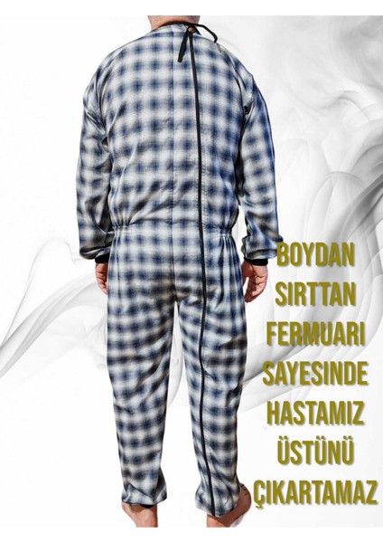 Ribanalı Demans Tulumu - Hasta Bakım Kıyafet - Terletmez Ekose Kumaş - Pamuk - Medium Beden modelleri