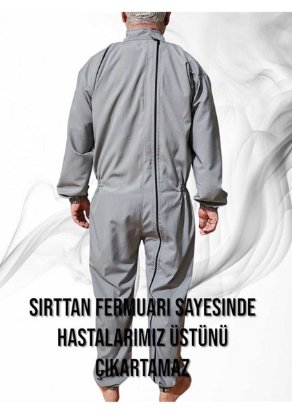 Uzun Kollu Ribanalı Demans Tulumu - Hasta Bakım Kıyafet - Terletmez Pamuk Kumaş - Small fırsatları