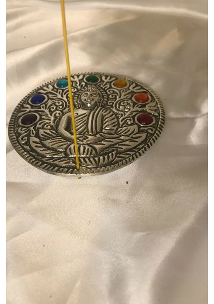 Çubuk Tütsülük Işlemeli Çelik Buda Budha Konik Tütsülük Yuvarlak 7 Çakra
