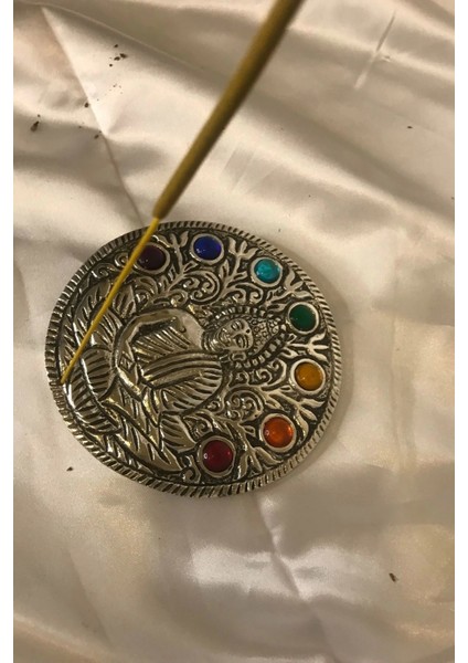Çubuk Tütsülük Işlemeli Çelik Buda Budha Konik Tütsülük Yuvarlak 7 Çakra