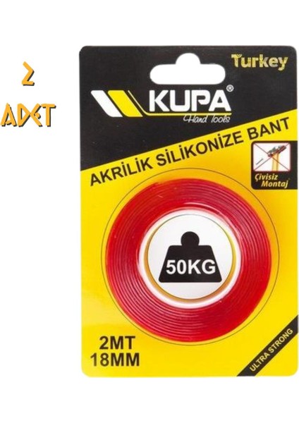 Çift Taraflı Akrilik Silikonize Bant - 18 Mm. x 2 Mt. - 2 Adet