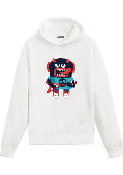 Unisex Pamuk Rock Karikatür Kapşonlu Sweatshirt Hoodie Eğlenceli Gitar Çalan Canavar Deseni