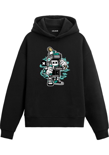 Unisex Pamuk Retro Oyun Karikatür Kapşonlu Sweatshirt Hoodie Eğlenceli Arcade Macera Deseni