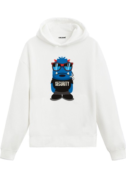 Unisex Pamuk Güvenlik Karikatür Kapşonlu Sweatshirt Hoodie Eğlenceli Security Deseni