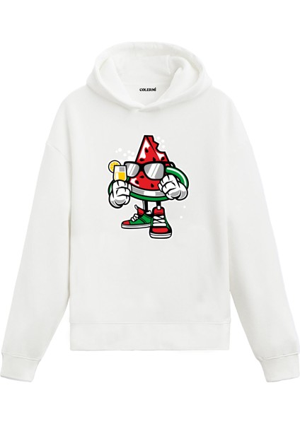 Unisex Pamuk Serin Karpuz Karikatür Kapşonlu Sweatshirt Hoodie Eğlenceli Meyve Deseni