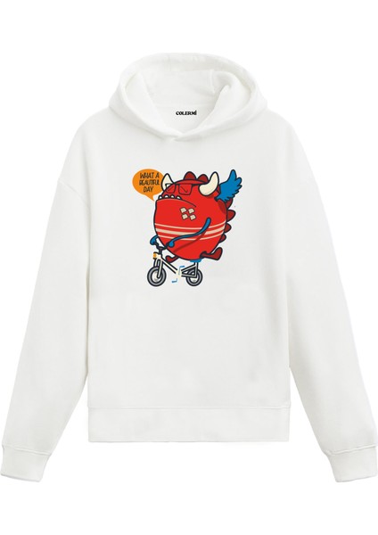 Unisex Pamuk Eğlenceli Gün Canavarı Karikatür Kapşonlu Sweatshirt Hoodie 'what A Beautiful Day' Deseni