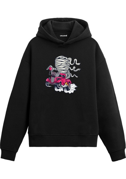 Unisex Pamuk Hızlı Mumya Karikatür Kapşonlu Sweatshirt Hoodie Eğlenceli Araba Deseni