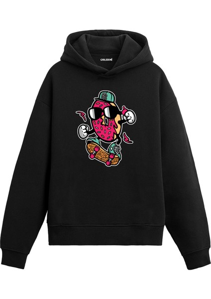 Unisex Pamuk Skater Çilek Karikatür Kapşonlu Sweatshirt Hoodie Eğlenceli Meyve Deseni