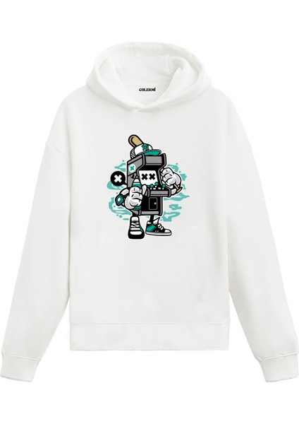 Unisex Pamuk Retro Oyun Karikatür Kapşonlu Sweatshirt Hoodie Eğlenceli Arcade Macera Deseni