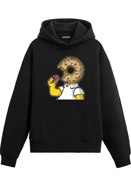 Unisex Pamuk Tatlı Kriz Karikatür Kapşonlu Sweatshirt Hoodie Eğlenceli Donut Deseni