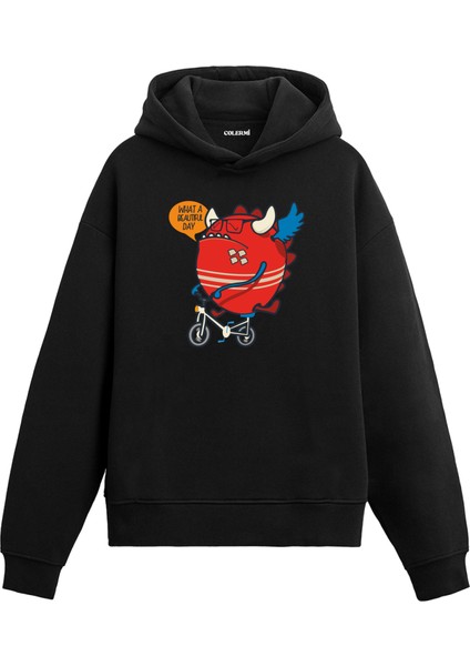 Unisex Pamuk Eğlenceli Gün Canavarı Karikatür Kapşonlu Sweatshirt Hoodie 'what A Beautiful Day' Deseni