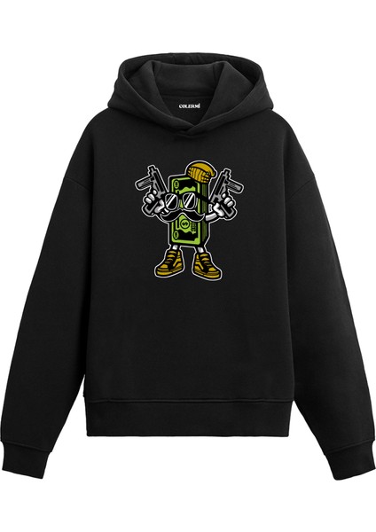 Unisex Pamuk Para Avcısı Karikatür Kapşonlu Sweatshirt Hoodie Eğlenceli Banknot Deseni