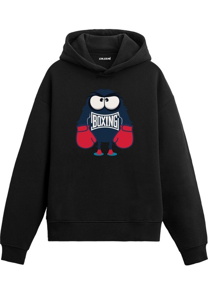 Unisex Pamuk Boksör Canavar Karikatür Kapşonlu Sweatshirt Hoodie Eğlenceli Dövüş Deseni
