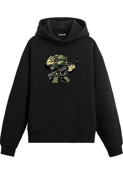 Unisex Pamuk Komando Kahramanı Karikatür Kapşonlu Sweatshirt Hoodie Eğlenceli Askeri Desen