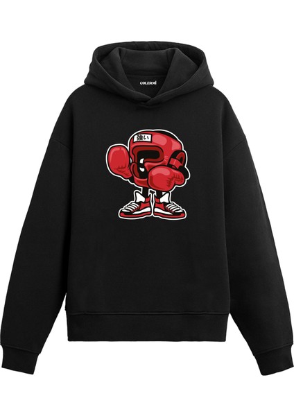 Unisex Pamuk Boks Karikatür Kapşonlu Sweatshirt Hoodie Eğlenceli Boksör Deseni