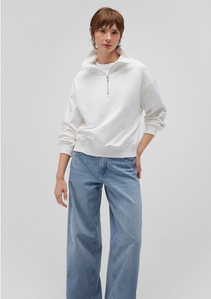 Yarı Fermuarlı Beyaz Basic SWEATSHIRT1S10143-80194