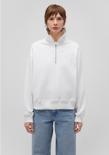 Yarı Fermuarlı Beyaz Basic SWEATSHIRT1S10143-80194