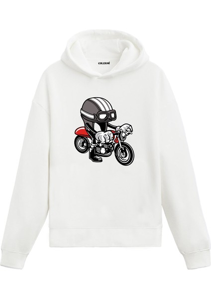 Unisex Pamuk Motosiklet Karikatür Kapşonlu Sweatshirt Hoodie Eğlenceli Motorcu Deseni