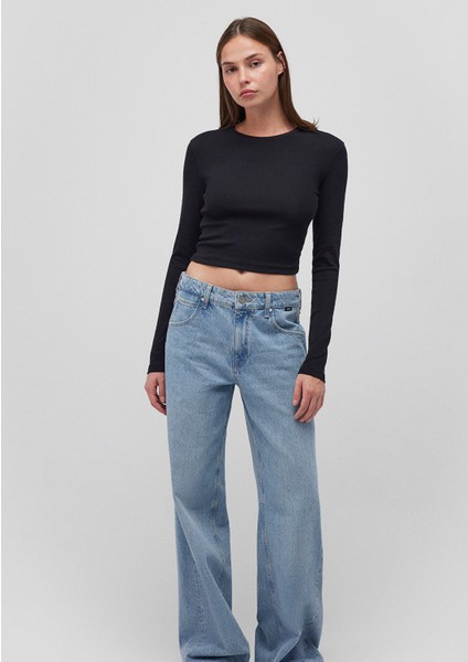 Uzun Kollu Siyah Crop Basic Tişört 1612822-900