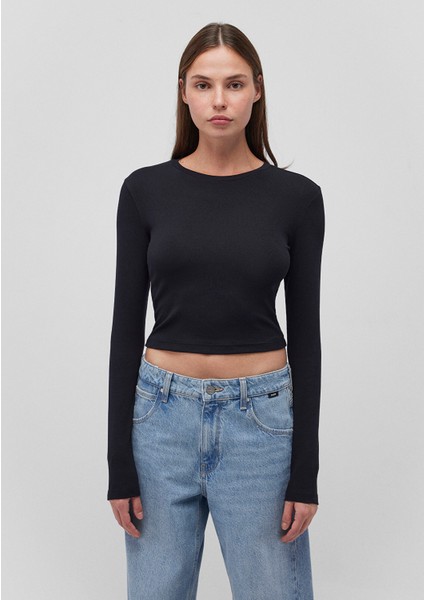 Uzun Kollu Siyah Crop Basic Tişört 1612822-900 modelleri