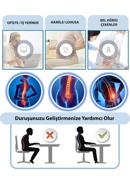 Ortopedik Ofis Sandalye Oto Araç Koltuk Bel Destek Yastığı Sırt Minderi