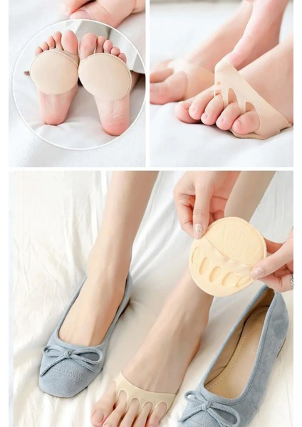 2 Li Kumaş Ayak Parmak Ucu Altı Taban Koruyucu Topuklu Ayakkabı Çorabı Metatarsal Tabanlık Bej Renk