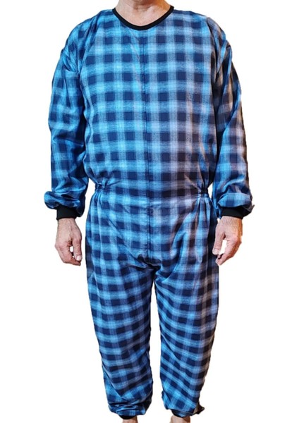 Ribanalı Demans Tulumu - Terletmez Ekose Kumaş - Pamuk - Small Beden