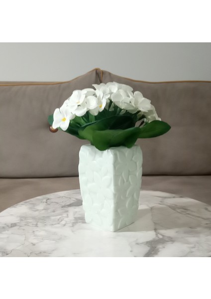 Vazo Dahil,Vazoda Çiçek,Beyaz Yapay Çiçek,Vazo Dekoratif Çiçekli Su Yeşili 7x7x17cm