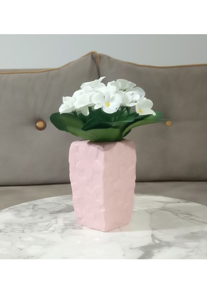 Vazo Dahil,Vazoda Çiçek,Beyaz Yapay Çiçek,Vazo Dekoratif Çiçekli Pembe 7x7x17cm