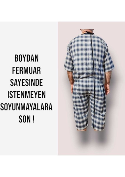 Kısa Kol Tulumu - Hasta Bakım Kıyafet - Terletmez Pamuk Ekose Kumaş - S Beden fırsatları