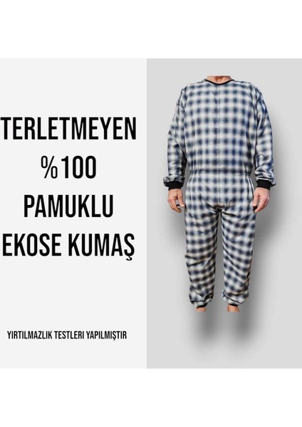 Ribanalı Demans Tulumu - Terletmez Ekose Kumaş - Pamuk - Medium Beden