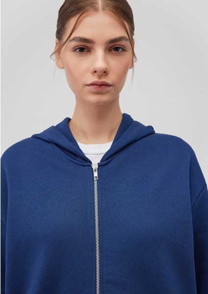 Fermuarlı Kapüşonlu Lacivert Basic Sweatshirt 1611775-82625