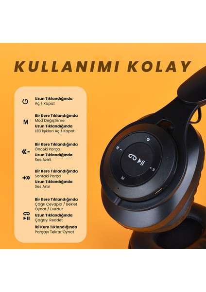 Technoguru Ayarlanabilir ve Katlanabilir Kulak Üstü M6 Plus Bluetooth Kulaklık Mor