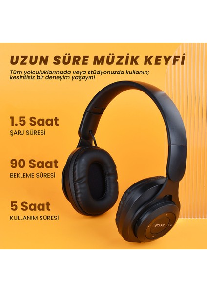 Technoguru Ayarlanabilir ve Katlanabilir Kulak Üstü M6 Plus Bluetooth Kulaklık Mor