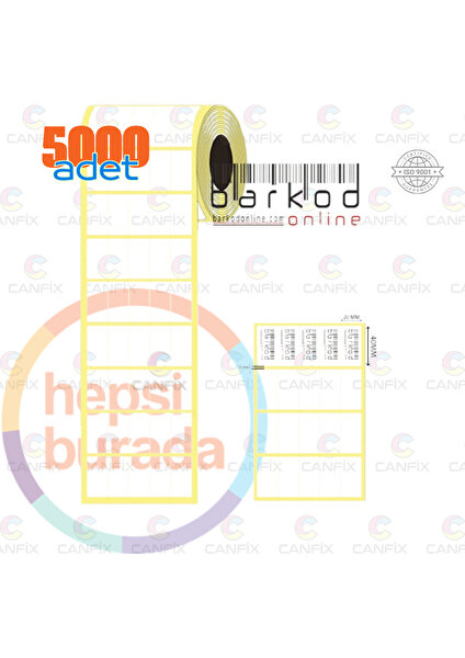 20 x 40MM. 5'li Bitişik Termal Barkod Etiket