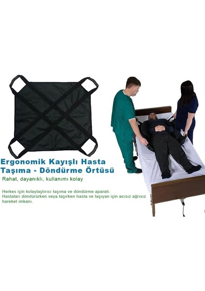 Hasta Çevirme Destek Aparatı - Ergonomik Kayışlı Hasta Taşıma - Döndürme Örtüsü - Büyük Boy - 75 x 100 cm