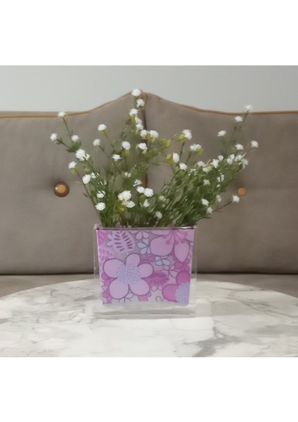 Vazo Dahil,Vazoda Çiçek,Beyaz Yapay Çiçek,Vazo Dekoratif Pembe Çiçekli 10x15x3cm