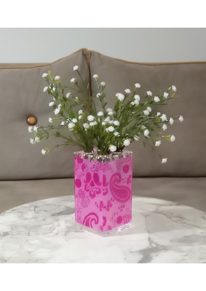 Vazo Dahil,Vazoda Çiçek,Beyaz Yapay Çiçek,Vazo Dekoratif Pembe 7x7x17cm