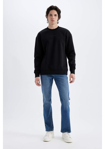 Boxy Fit Bisiklet Yaka Baskılı Sweatshirt Black fiyatları