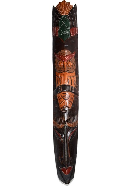 Ahşap Surat Mask Baykuş Boyalı Yüz Duvar Objesi Maske 100 Cm