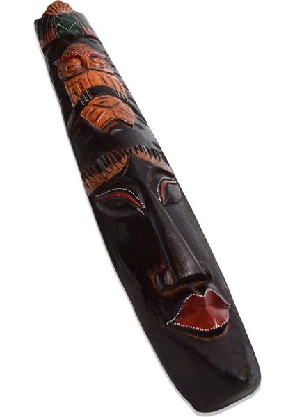 Ahşap Surat Mask Baykuş Boyalı Yüz Duvar Objesi Maske 100 Cm