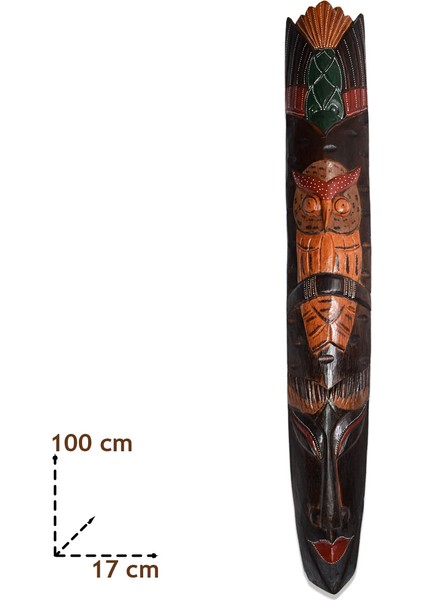 Ahşap Surat Mask Baykuş Boyalı Yüz Duvar Objesi Maske 100 Cm