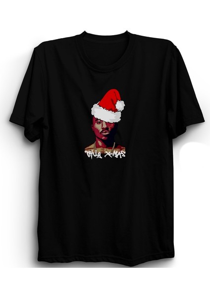 Thug X-Mas, Eşkıya Noeli, Santa Tupac, 2pac, Noel, Yeniyıl, Yılbaşı, Siyah Pamuk Tişört