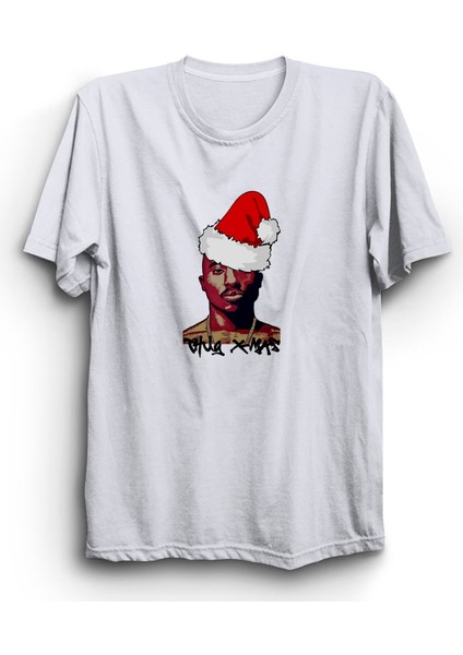 Thug X-Mas, Eşkıya Noeli, Santa Tupac, 2pac, Noel, Yeniyıl, Yılbaşı, Beyaz Pamuk Tişört