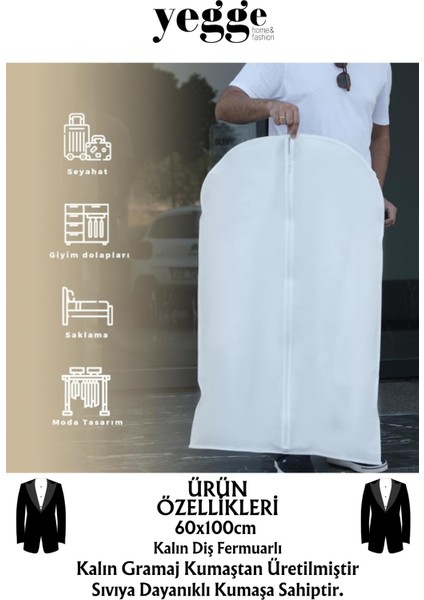 5 Adet Takım Elbise Kılıfı, Kıyafet, Elbise Koruma Taşıma Kılıfı, Beyaz Gamboç , Elbise Hurcu