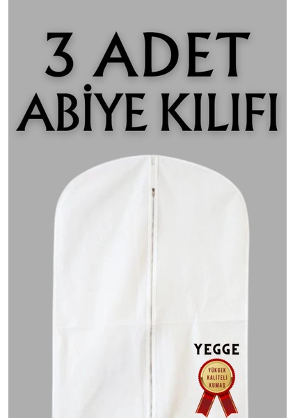 3 Adet Elbise Kılıfı 60X160 Abiye Gelinlik Kıyafet Kılıfı Gamboç Hurç Kalın Diş Fermuarlı Beyaz Renk
