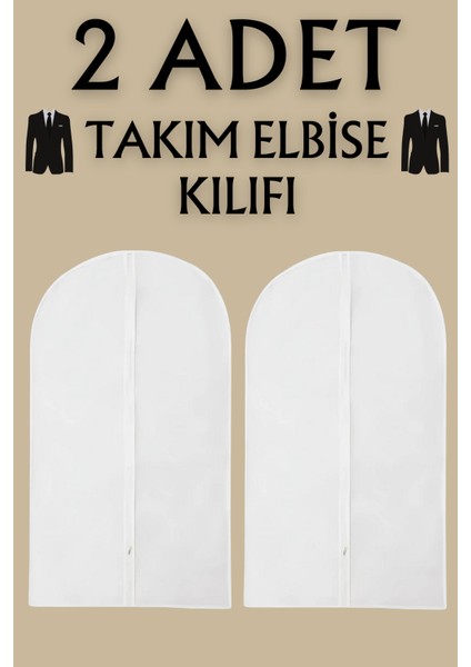 2 Adet Takım Elbise Kılıfı, Kıyafet, Elbise Koruma Taşıma Kılıfı, Beyaz Gamboç , Elbise Hurcu , Smokin Kılıfı , Gömlek Kılıfı