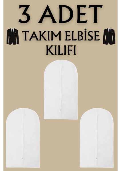 3 Adet Takım Elbise Kılıfı, Kıyafet, Elbise Koruma Taşıma Kılıfı, Beyaz Gamboç , Elbise Hurcu