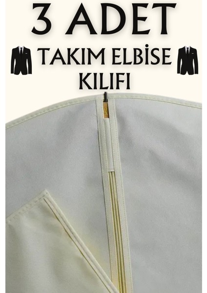 3 Adet Takım Elbise Kılıfı, Kıyafet, Elbise Koruma Taşıma Kılıfı, Krem Renk Gamboç , Elbise Hurcu , Smokin Kılıfı , Gömlek Kılıfı , 60x100 Kılıf , Elbise Hurcu , 60x100cm Gamboç , Kıyafet Kılıfı