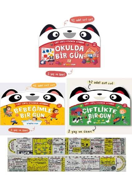 Okulda Bir Gün - Çiftlikte Bir Gün - Bebeğimle Bir Gün 3'lü Set + Matematik Öğreten Cetvel